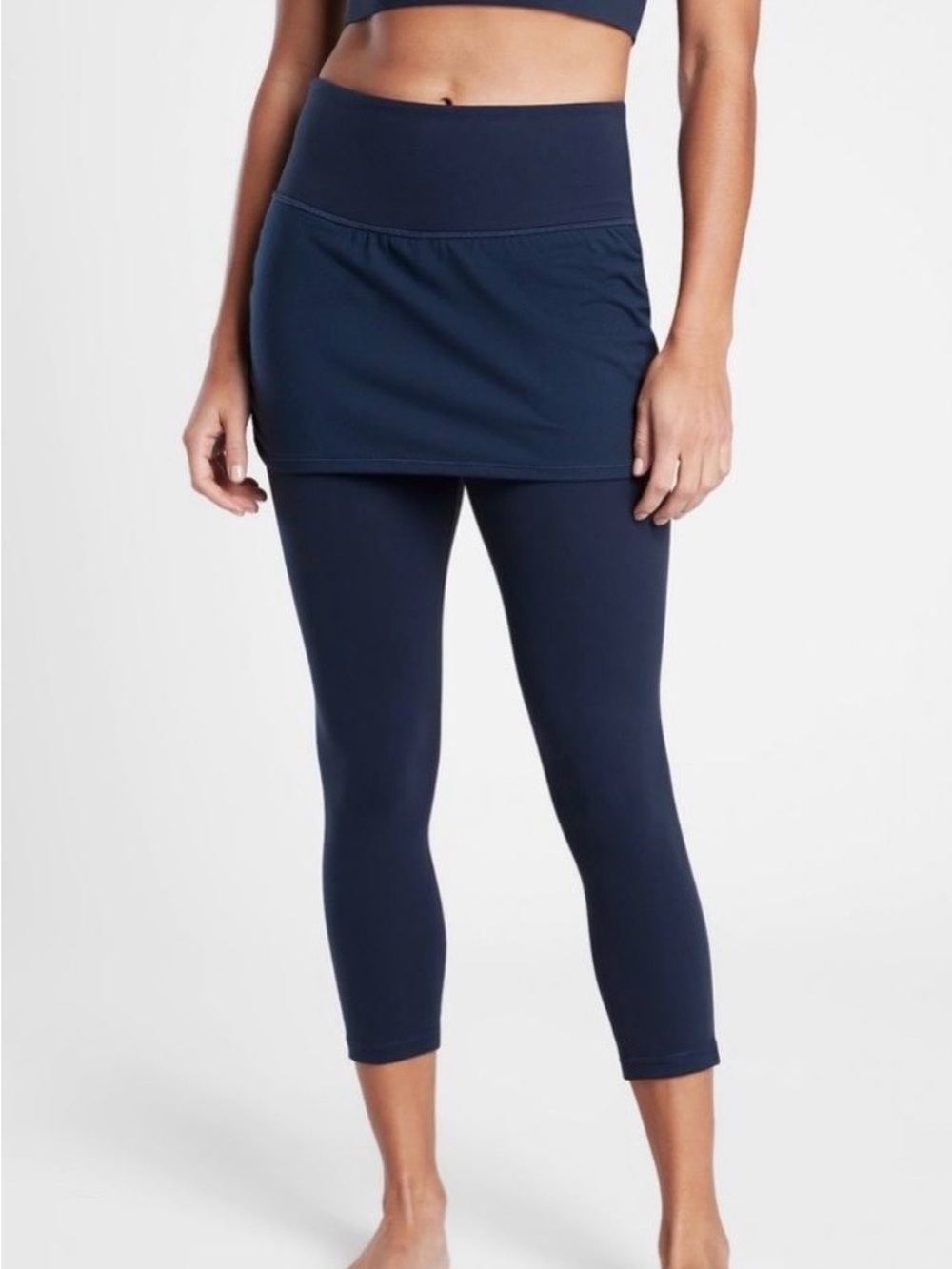 ATHLETA Navy Blue Elation 2-In-1 Capri High Rise Buttery Soft Active Bottoms XL